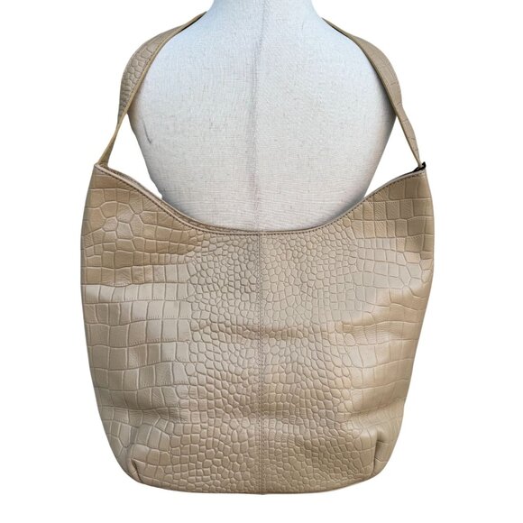 Source Unknown Handbags - Crocodile-Embossed Genuine Leather Tote Bag Tan Multiple Pockets Zipper Closure